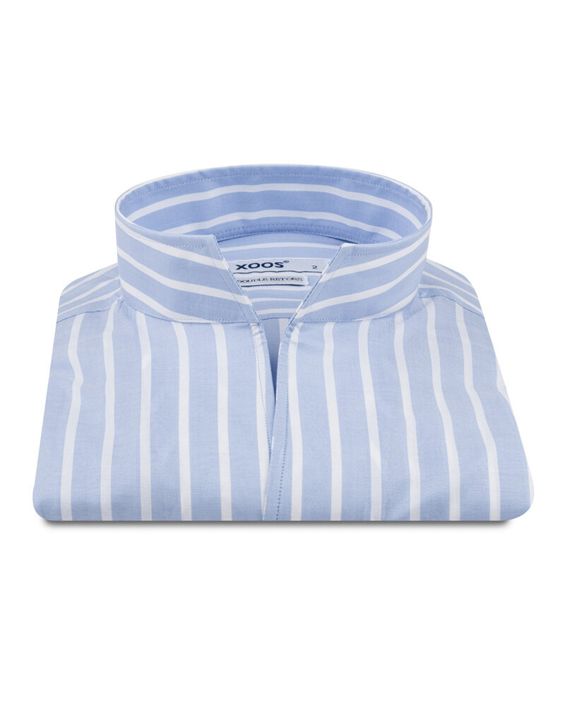 XOOS Men’s sky blue striped shirt with an open straight collar (Double Twisted)