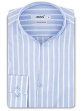 XOOS Chemise homme ciel à rayures et col droit ouvert (Double Retors)