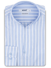 XOOS Men’s sky blue striped shirt with an open straight collar (Double Twisted)