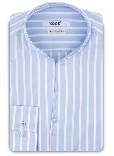 XOOS Men’s sky blue striped shirt with an open straight collar (Double Twisted)