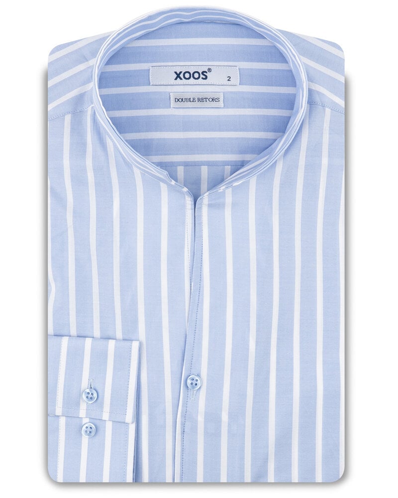 XOOS Chemise homme ciel à rayures et col droit ouvert (Double Retors)