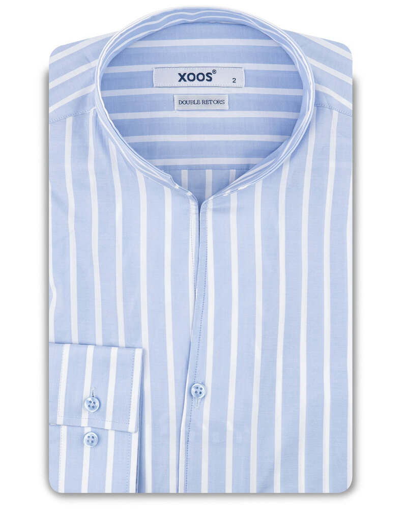 XOOS Men’s sky blue striped shirt with an open straight collar (Double Twisted)