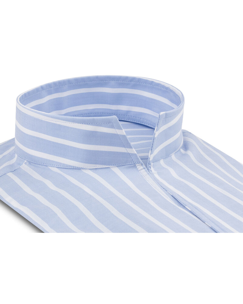 XOOS Men’s sky blue striped shirt with an open straight collar (Double Twisted)