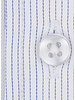 XOOS Men’s white shirt with fine navy stripes and an open straight collar
