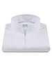 XOOS Men’s white shirt with fine navy stripes and an open straight collar