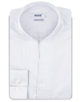 XOOS Chemise homme blanche à fines rayures navy et col droit ouvert