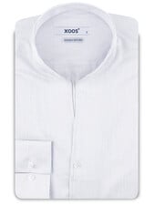 XOOS Chemise homme blanche à fines rayures navy et col droit ouvert