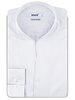XOOS Men’s white shirt with fine navy stripes and an open straight collar
