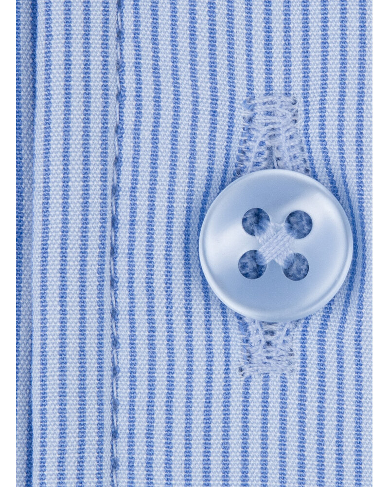 XOOS Men’s blue shirt with fine blue stripes and an open straight collar