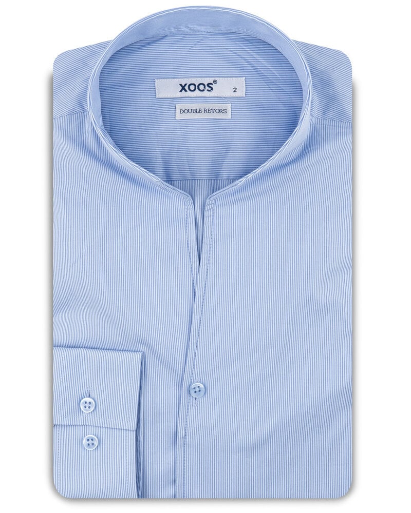 XOOS Chemise homme bleue à fines rayures bleues et col droit ouvert