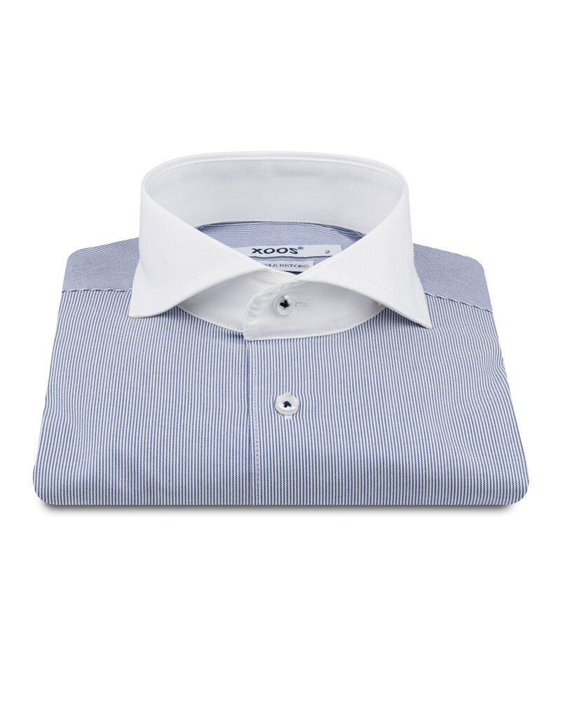 XOOS Men’s sky blue financial stripe shirt with a Full Spread collar
