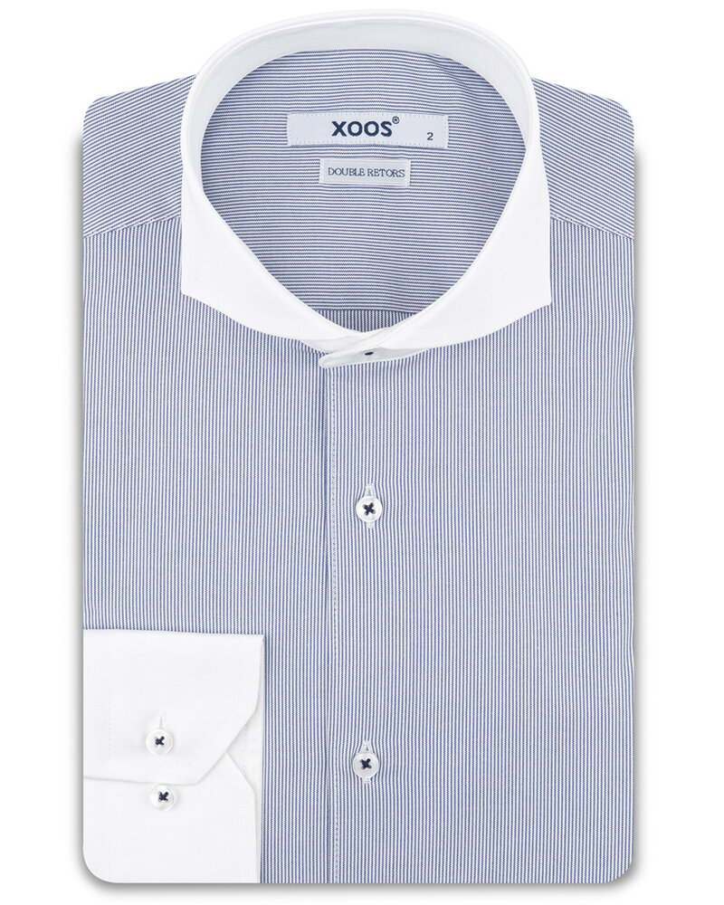 XOOS Men’s sky blue financial stripe shirt with a Full Spread collar
