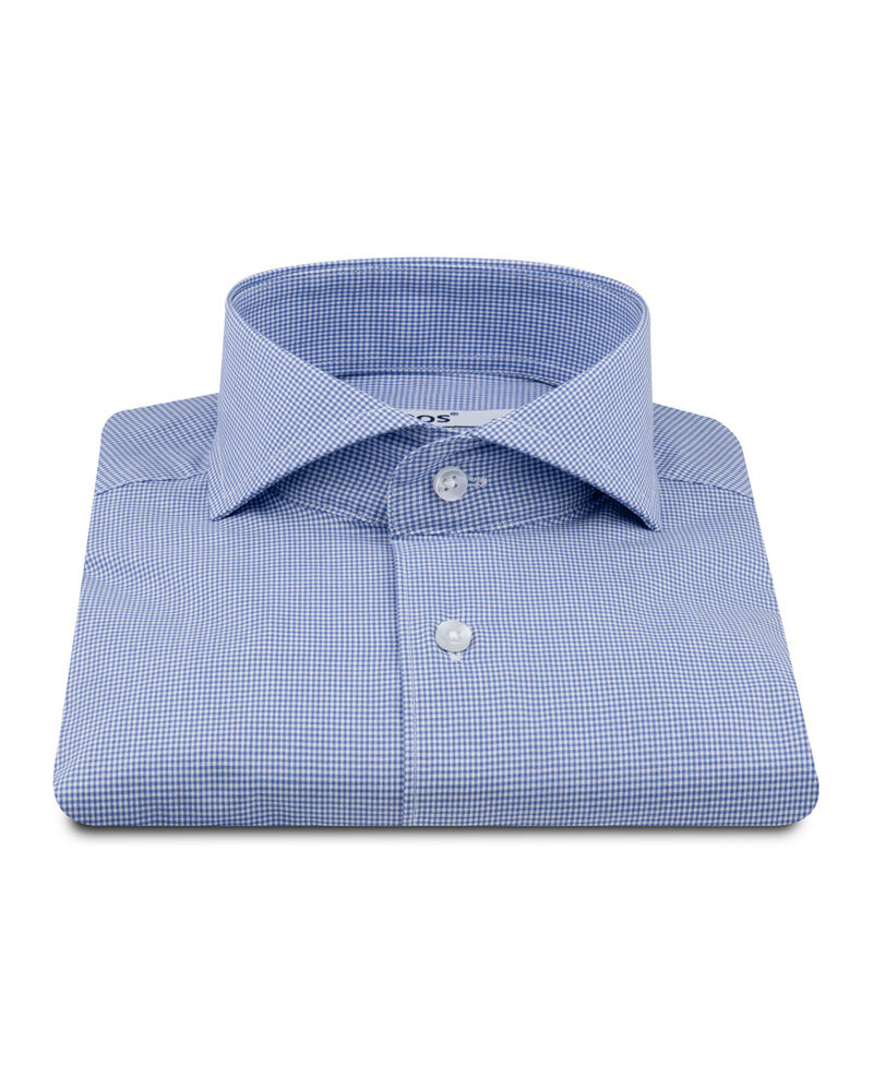 XOOS Men’s sky blue vichy checkered shirt with a Full Spread collar