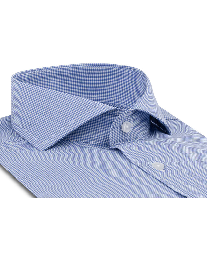 XOOS Men’s sky blue vichy checkered shirt with a Full Spread collar