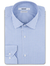 XOOS Chemise homme blanche à petits carrreaux ciel et doublure chambray (Double Retors)