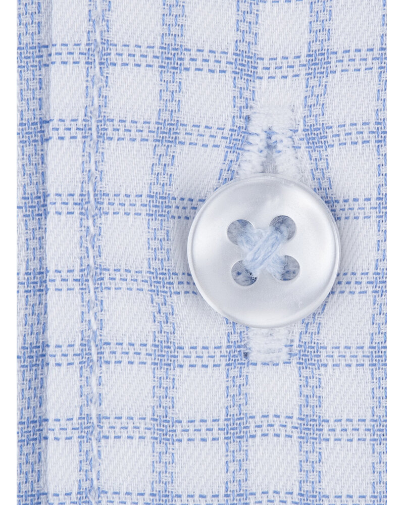 XOOS Men’s white cotton woven shirt with sky blue checks and chambray lining (Double Twisted)