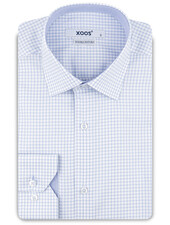 XOOS Men’s white cotton woven shirt with sky blue checks and chambray lining (Double Twisted)