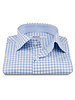 XOOS Men’s white shirt with sky blue checks and chambray lining (Double Twisted)