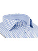 XOOS Men’s white shirt with sky blue checks and chambray lining (Double Twisted)
