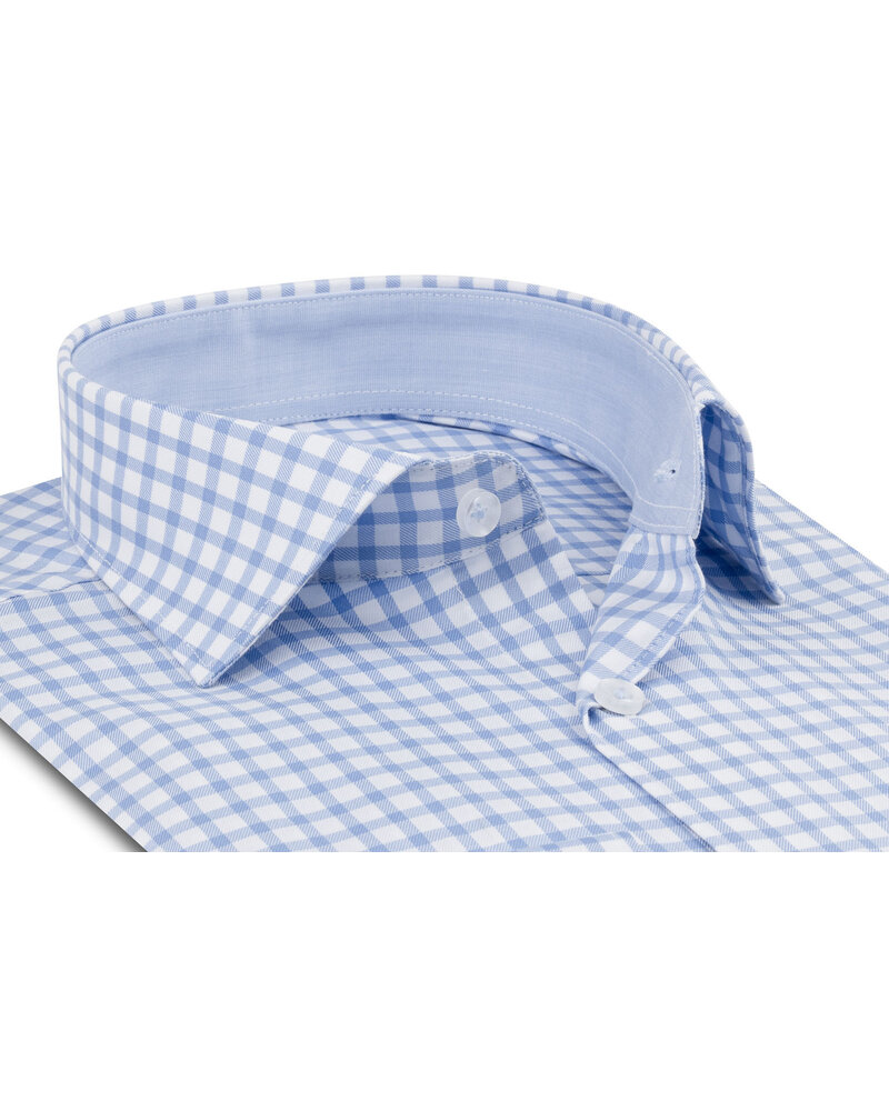 XOOS Chemise homme blanche en coton tissé à carreaux ciel et doublure chambray (Double Retors)