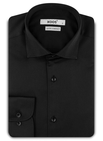 XOOS Men’s black cotton satin shirt with a cutaway collar