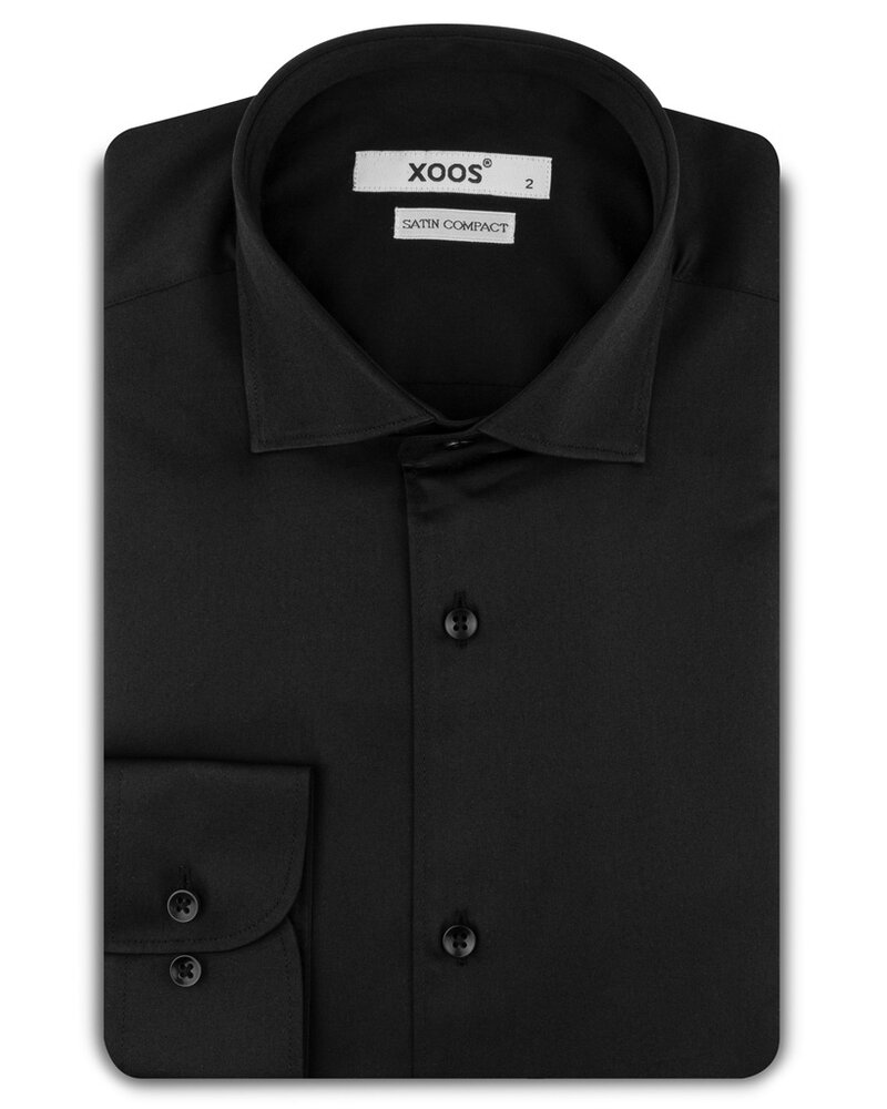 XOOS Men’s black cotton satin shirt with a cutaway collar
