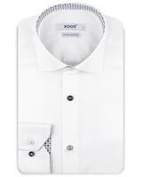 XOOS Chemise homme blanche à doublure pied-de-poule gris et boutons multicolores assortis (Double Retors)