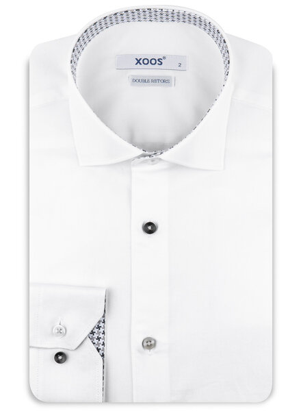 XOOS Men’s white shirt with grey houndstooth lining and matching multicolored buttons (Double Twisted)