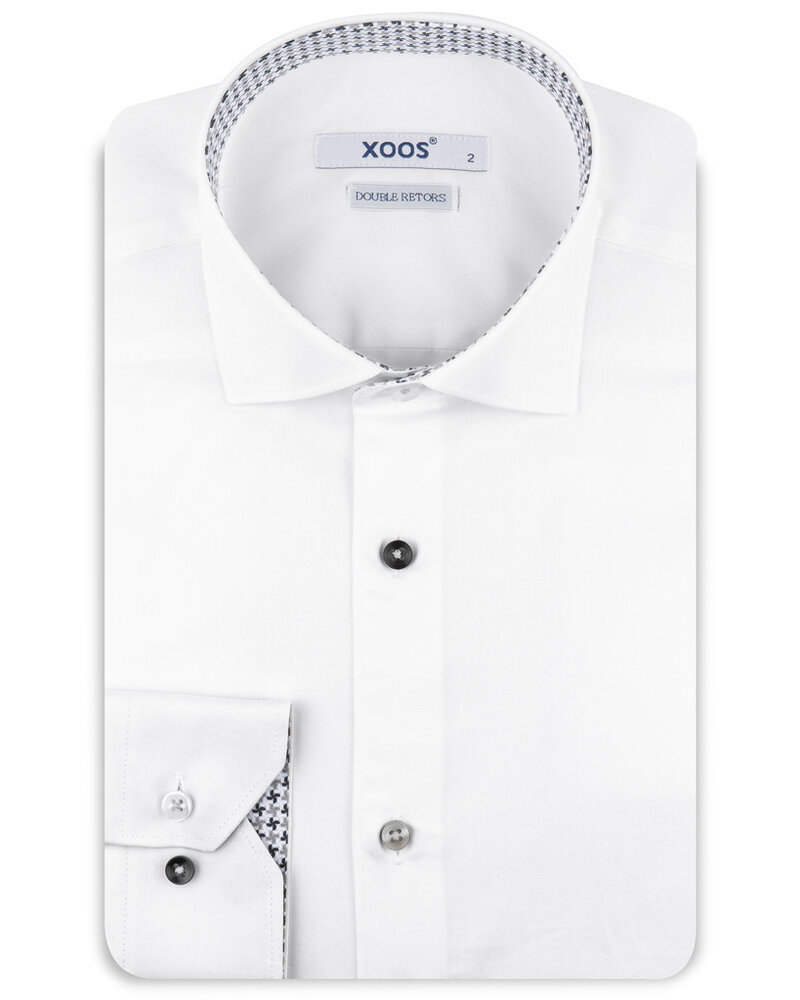 XOOS Chemise homme blanche à doublure pied-de-poule gris et boutons multicolores assortis (Double Retors)