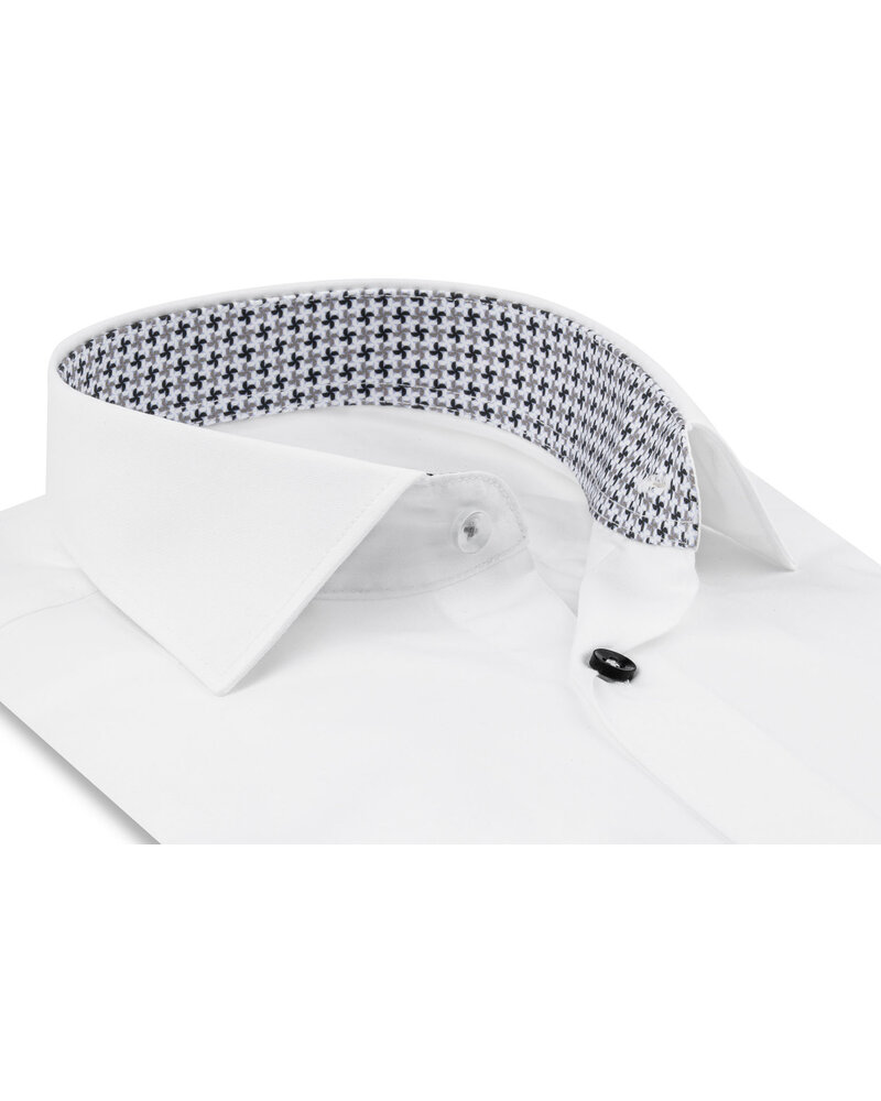 XOOS Chemise homme blanche à doublure pied-de-poule gris et boutons multicolores assortis (Double Retors)