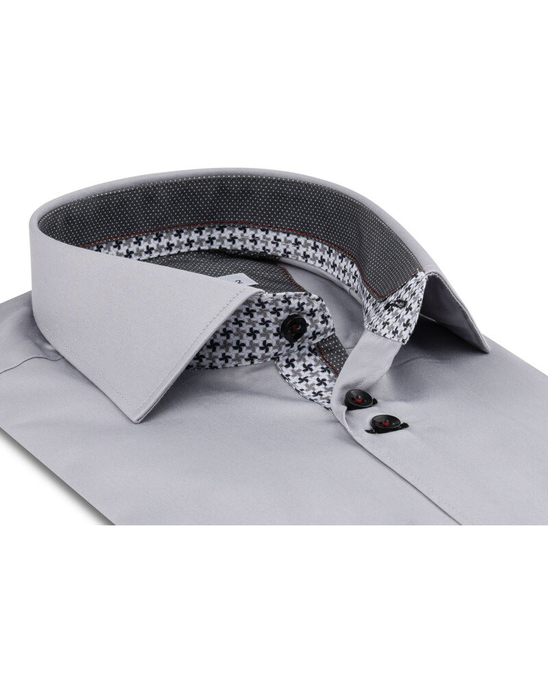 XOOS Men’s grey shirt with double-button placket and carbon-colored printed lining
