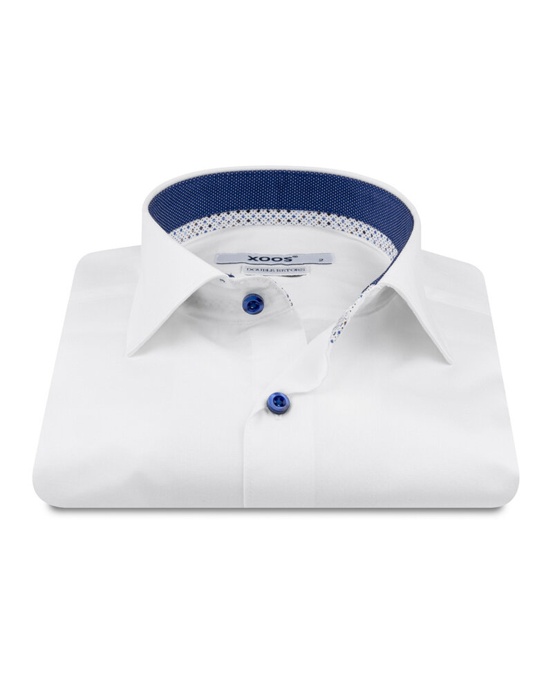 XOOS Chemise homme blanche à doublure bleue à micro pois et imprimée