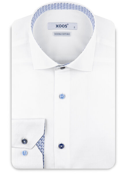 XOOS Chemise homme blanche à doublure ciel imprimée et boutons multicolores assortis (Double Retors)