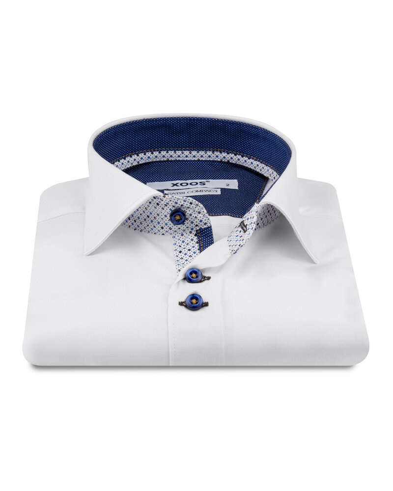 XOOS Chemise homme blanche à double boutonnage et doublure bleue et imprimée