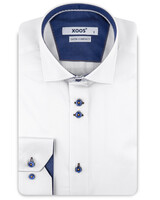 XOOS Men’s white shirt with double-button placket and blue printed lining