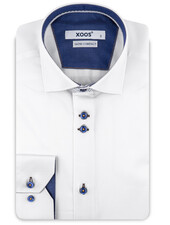 XOOS Men’s white shirt with double-button placket and blue printed lining