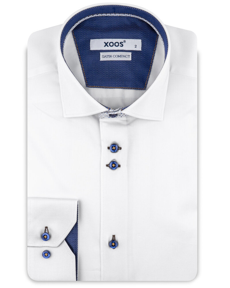 XOOS Chemise homme blanche à double boutonnage et doublure bleue et imprimée