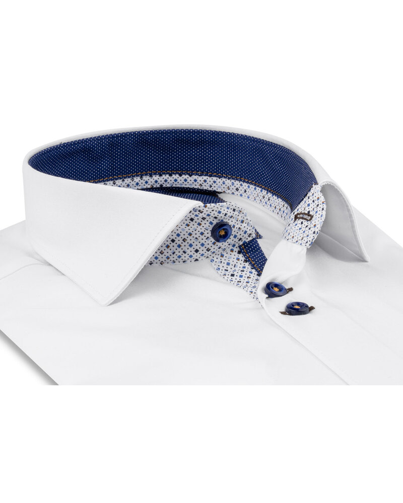 XOOS Chemise homme blanche à double boutonnage et doublure bleue et imprimée