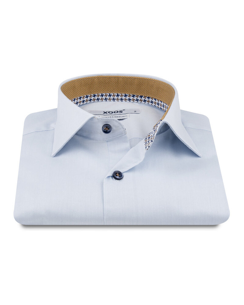XOOS Chemise homme bleu diamant et doublure imprimée moutarde à micro pois (Double Retors)