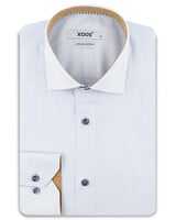 XOOS Chemise homme bleu diamant et doublure imprimée moutarde à micro pois (Double Retors)