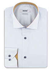 XOOS Men’s diamond blue shirt with mustard micro-dot printed lining (Double Twisted)
