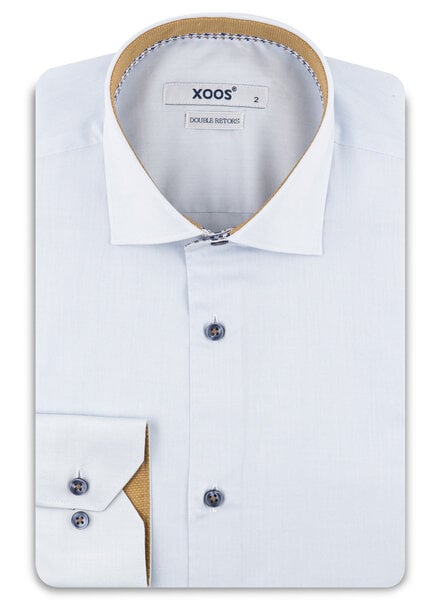 XOOS Chemise homme bleu diamant et doublure imprimée moutarde à micro pois (Double Retors)