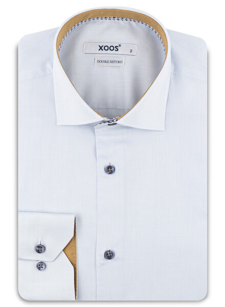 XOOS Men’s diamond blue shirt with mustard micro-dot printed lining (Double Twisted)