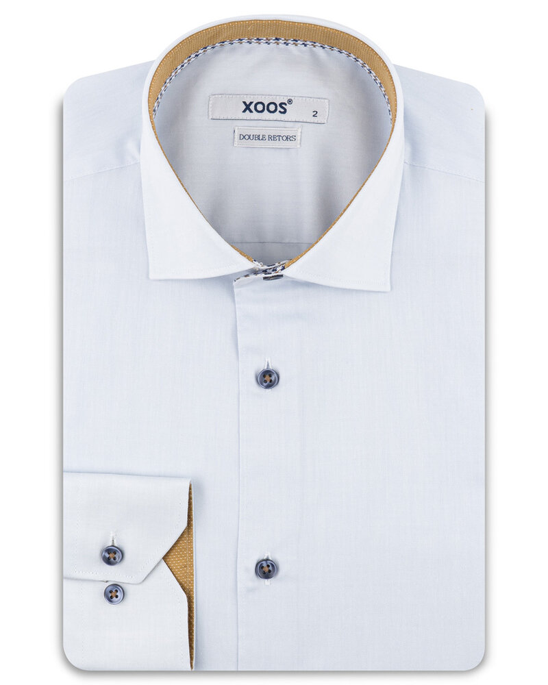 XOOS Chemise homme bleu diamant et doublure imprimée moutarde à micro pois (Double Retors)