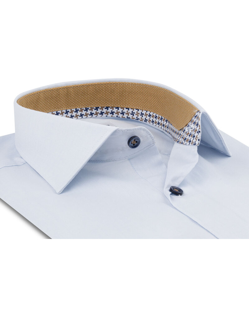 XOOS Chemise homme bleu diamant et doublure imprimée moutarde à micro pois (Double Retors)