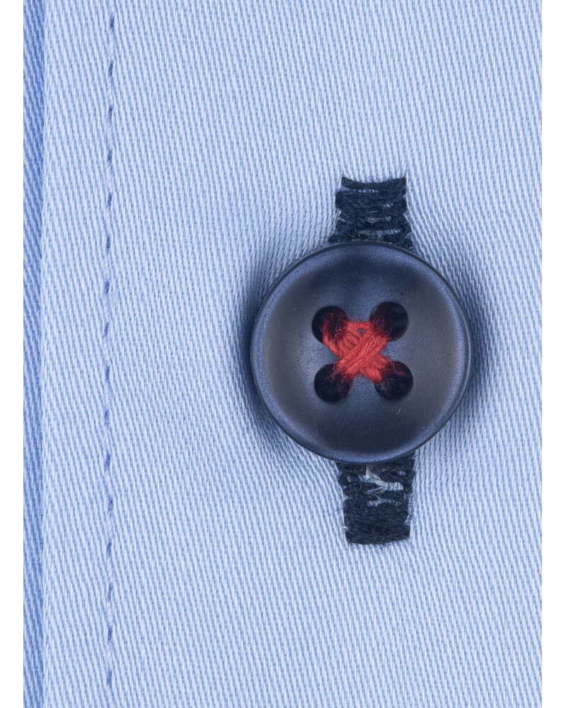 XOOS Men’s sky blue shirt with double-button placket and navy printed lining