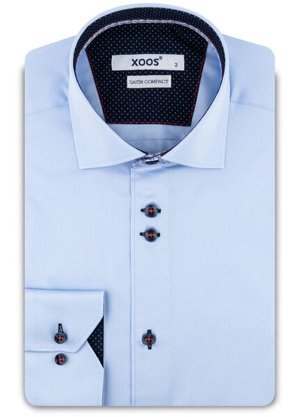 XOOS Men’s sky blue shirt with double-button placket and navy printed lining
