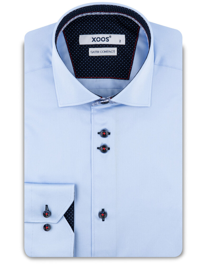 XOOS Men’s sky blue shirt with double-button placket and navy printed lining