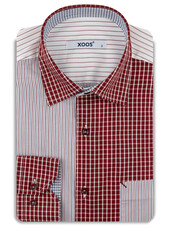 XOOS Chemise homme à patchwork carreaux et rayures rouge vin et ciel