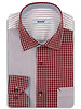 XOOS Men's shirt with a burgundy and sky-blue check-and-stripe patchwork